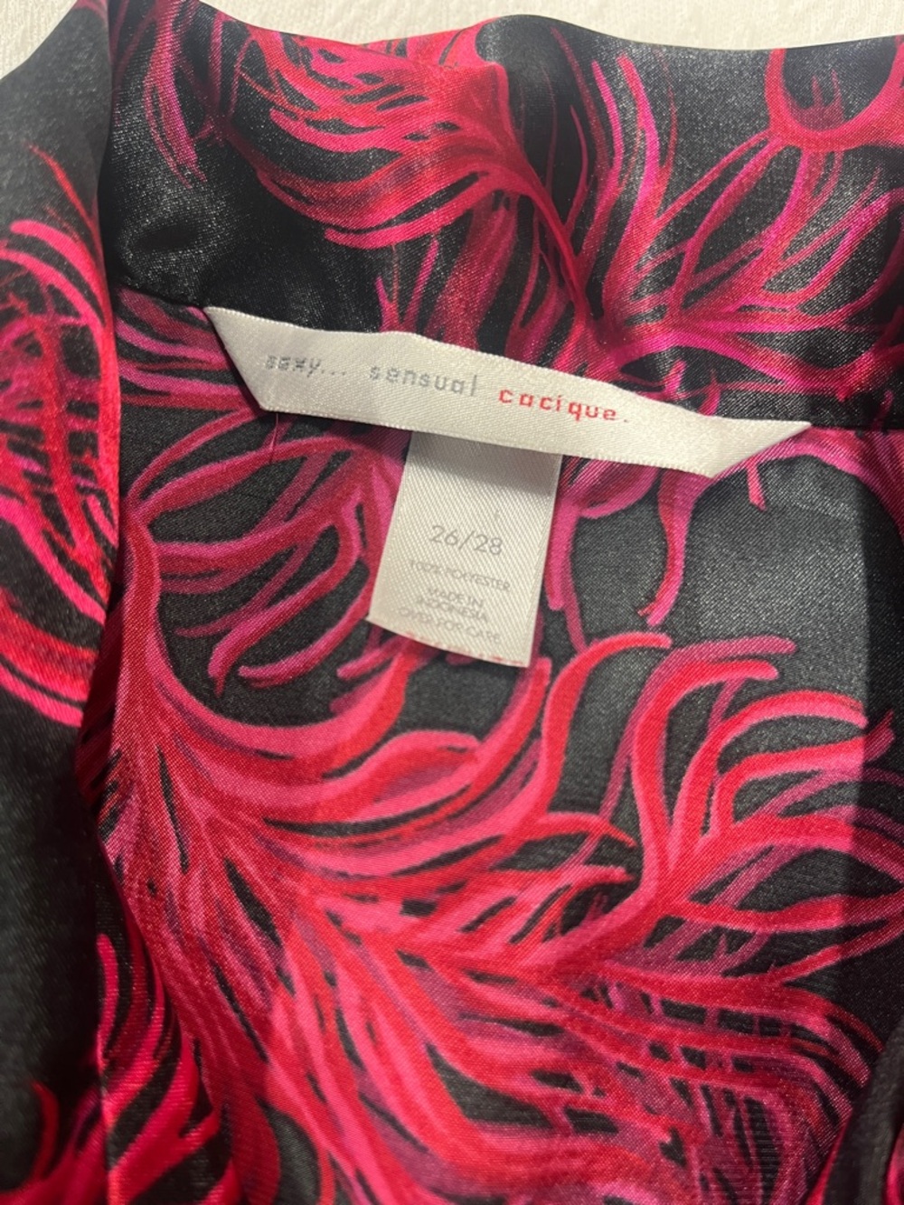 Cacique Black and Hot Pink Feather-Print Satin Pajama Set - Picture 6 of 6